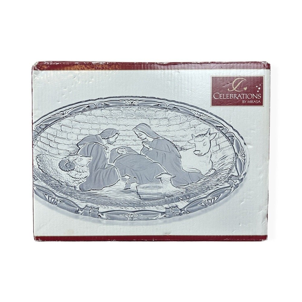 Celebrations by Mikasa Nativity Scene Engraved Glass Dish Holiday 65/895